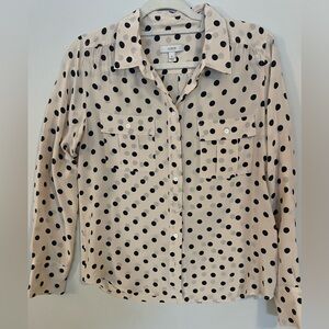 J. Crew Women's Button Down Shirt - Black Polka Dots on Cream